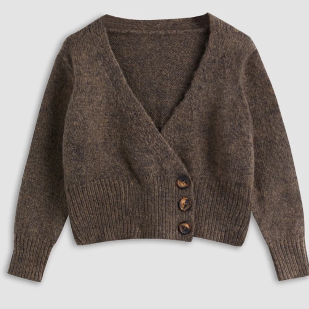 Brown Cropped Cardigan Sweater